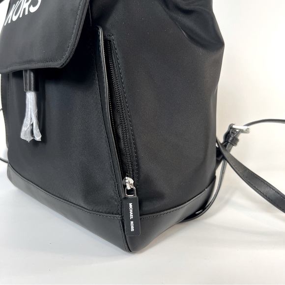 Michael Kors Medium Logo Drawstring Backpack Black/White NWT - Picture 5 of 14